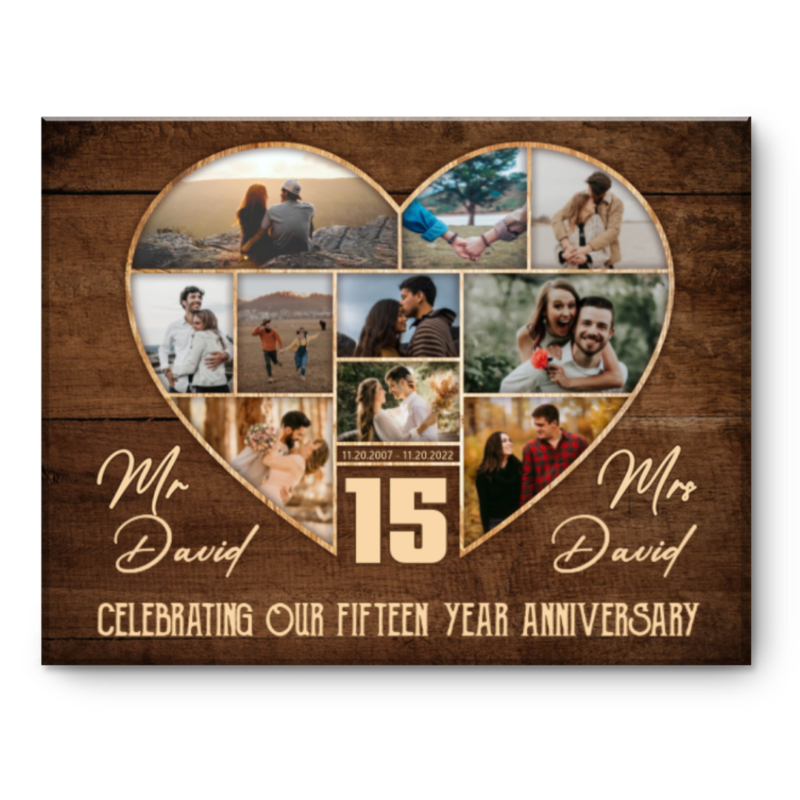 15th Wedding Anniversary Present, Gift For 15th Anniversary, Heart Shape Photo Collage