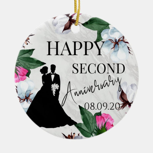 2Nd Anniversary Cotton Gift Ceramic Ornament