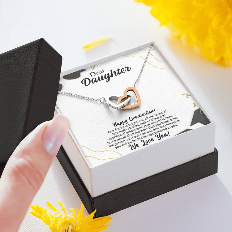 Dear Daughter Graduation Necklace Gift - Your Future is bright - We always believed in you - College, High School, Senior, Master Graduation Gift - Class of 2022 Interlocking Hearts Necklace - 036B - TGV
