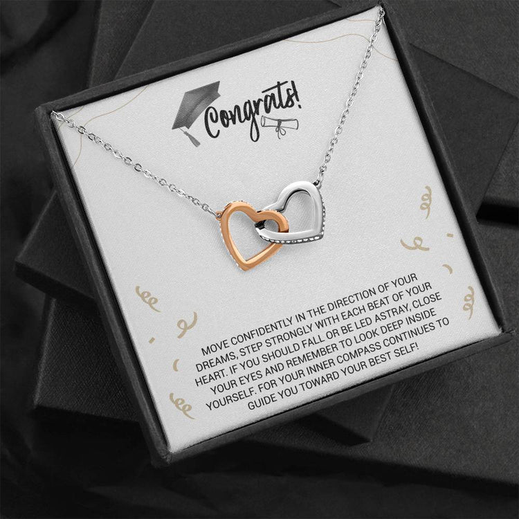 Graduation Necklace Gift - Move Confidently in the direction of your dreams - College, High School, Senior, Master Graduation Gift - Class of 2022 Interlocking Hearts Necklace - 036D - TGV