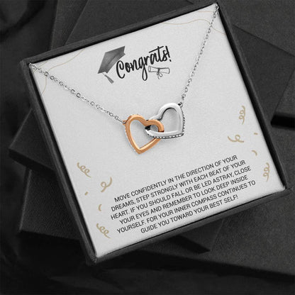 Graduation Necklace Gift - Move Confidently in the direction of your dreams - College, High School, Senior, Master Graduation Gift - Class of 2022 Interlocking Hearts Necklace - 036D - TGV