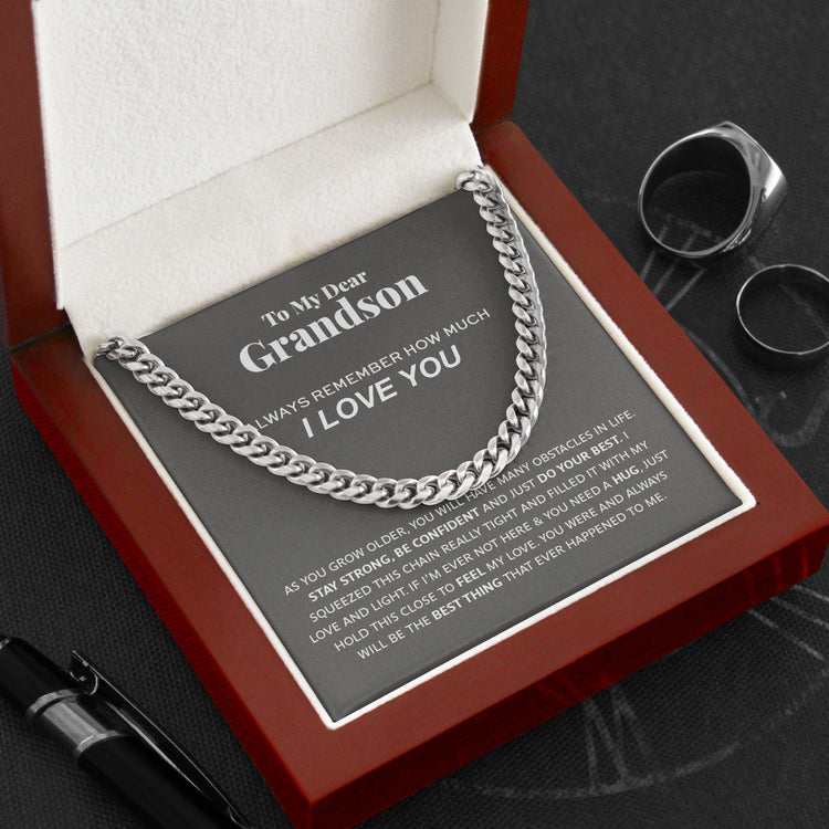 Necklace for Grandson - To My Dear Grandson Necklace I Love You, Gift for Grandson Cuban Link Chain Necklace XL051J - TGV