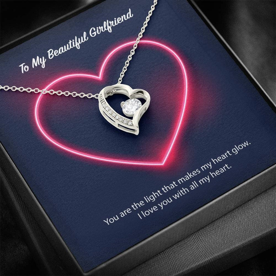 To My Beautiful Girlfriend Forever Love Necklace (14K White Gold Finish)