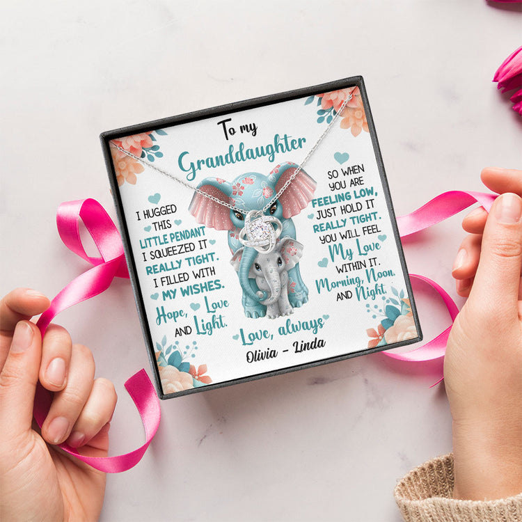 To My Daughter Granddaughter Necklace Cute Elephants I hugged this little pendant I squeezed it really tight - Personalized Love Knot Alluring Necklace 336H - TGV