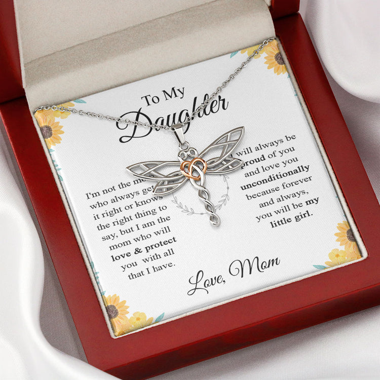 To My Daughter Necklace Gift - I am the mom who will love & protect you with all that i have Love Knot Necklace, Alluring Beauty, Sunflower Necklace Gift from Husband XL365B - TGV