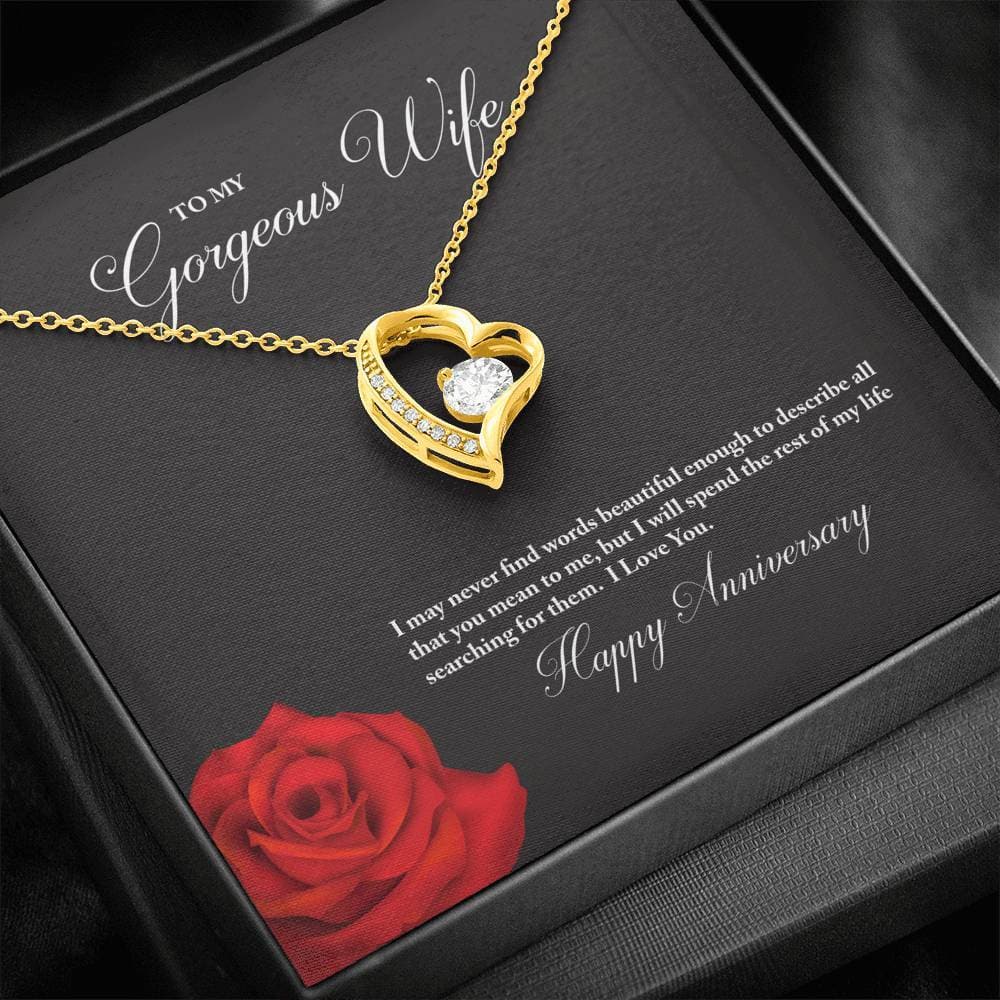 To My Gorgeous Wife Happy Anniversary Forever Love Necklace (18K Yellow Gold Finish)