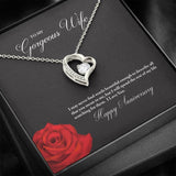 To My Gorgeous Wife Happy Anniversary Forever Love Necklace (White Gold Finish)