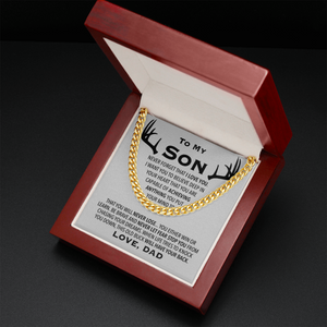 To My Son Necklace Be Brave and Never Let Fear Stop You From Chasing Your Dreams Love, Dad Hunting Cuban Link Chain Necklace 343K - TGV