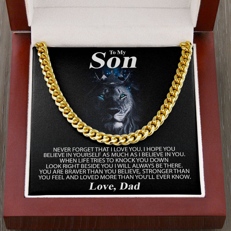 To My Son Necklace From Mom, Dad - Lion Necklace Look Right Beside You I Will Always Be There - Love , Mom Dad Cuban Link Chain Necklace 071A - TGV
