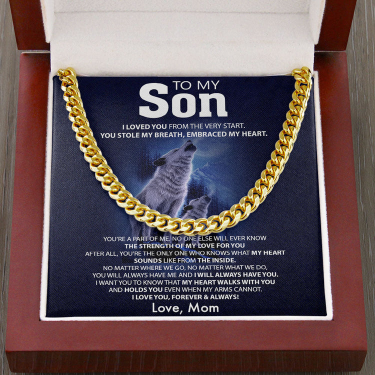 To My Son Necklace Gift From Mom Dad - No one else will ever know the strength of my love for you - Wolf Wolves Necklace Cuban Link Chain Necklace 070B - TGV