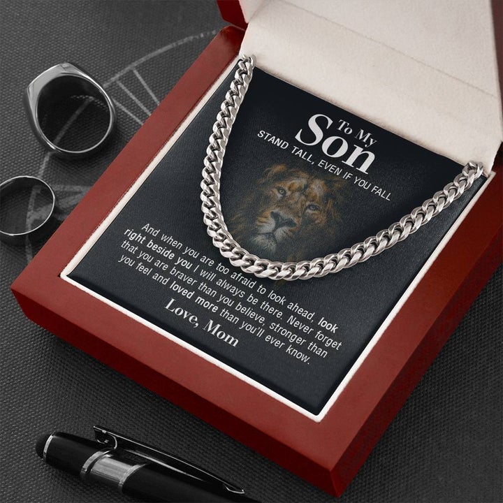 To My Son Necklace Gift Lion Necklace Gift Stand Tall, Even If You Fall Cuban Link Chain Necklace 015C - TGV