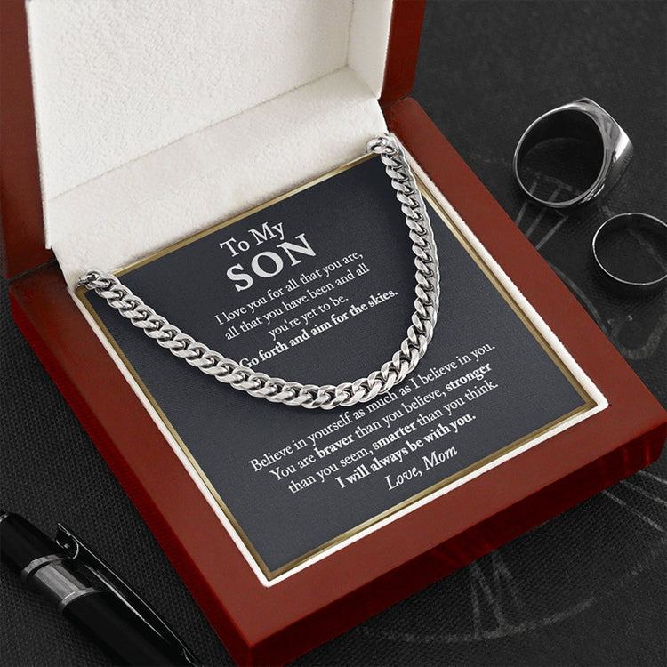 To My Son Necklace, I Will Always Be With You Love Mom, Cuban Link Chain Necklace, Necklace Gift For Son From Mom - TGV