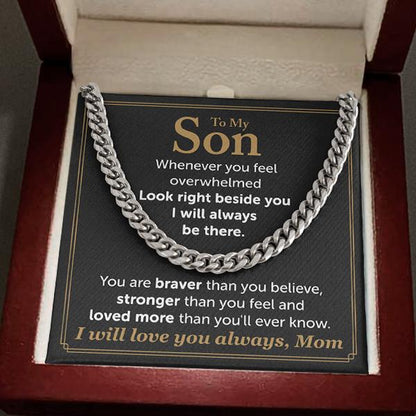 To My Son Necklace - I will love you always, Mom Cuban Link Chain Necklace XL007G - TGV