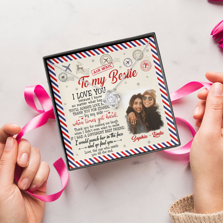 Upload Photo Necklace for Bestie, Thank you for Standing By My Side When Times Get Hard Personalized Love Knot Necklace Alluring Necklace 337A - TGV