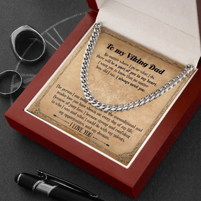 Viking Dad Gift Necklace, Viking Style Gift For My Dad, Cuban Link Chain Necklace For Dad From Daughter ,To My Dad Gift From Son - TGV