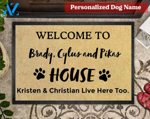 3 Pups Custom Welcome Home Dog Mat | Welcome Mat | House Warming Gift