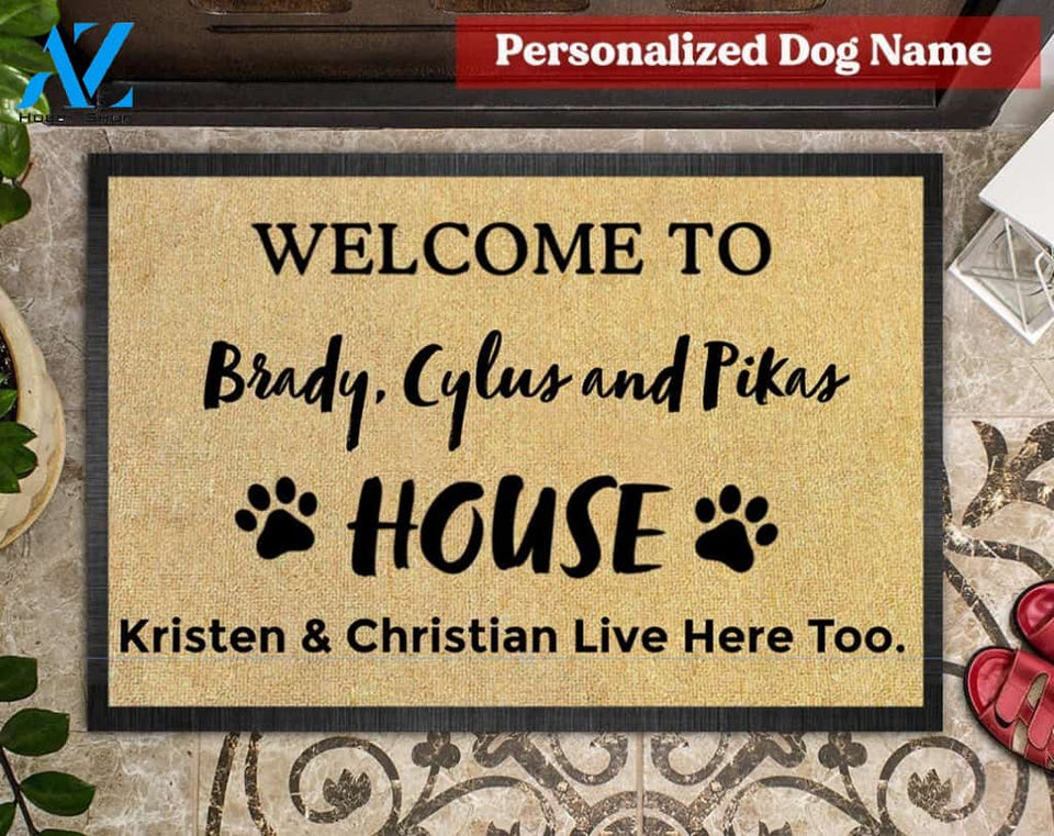 3 Pups Custom Welcome Home Dog Mat | Welcome Mat | House Warming Gift