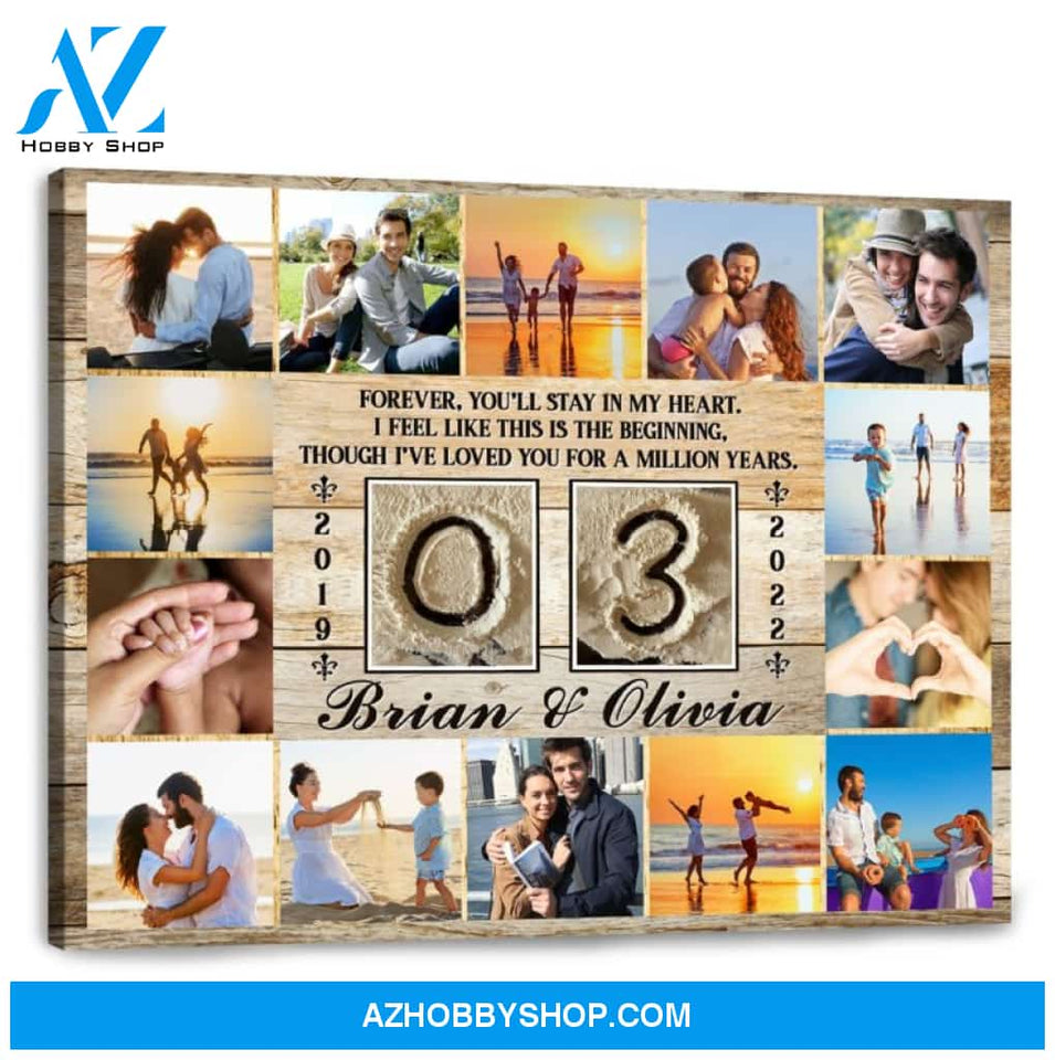 3 Year Wedding Anniversary Gift Personalized Love Canvas