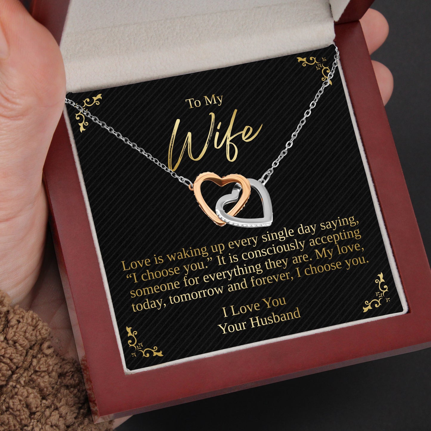 Interlocking Hearts Necklace- Pages Of My Life, I Choose You, Squid Love Gift For Wife, For Birthday, Christmas, Mother's Day