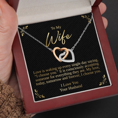 Interlocking Hearts Necklace- Pages Of My Life, I Choose You, Squid Love Gift For Wife, For Birthday, Christmas, Mother's Day
