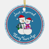 30Th Anniversary Gift Fun Snow Couple Ceramic Ornament