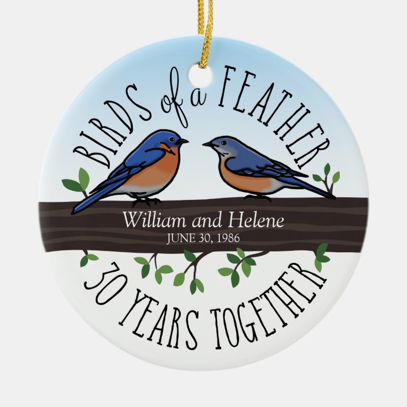 30Th Wedding Anniversary, Bluebirds Of A Feather Ceramic Ornament