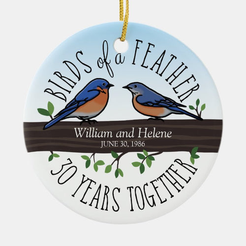 30Th Wedding Anniversary, Bluebirds Of A Feather Ceramic Ornament