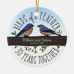 30Th Wedding Anniversary, Bluebirds Of A Feather Ceramic Ornament