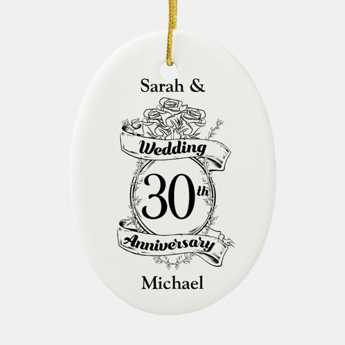30Th Wedding Anniversary Flowers Rose Romantic Ceramic Ornament