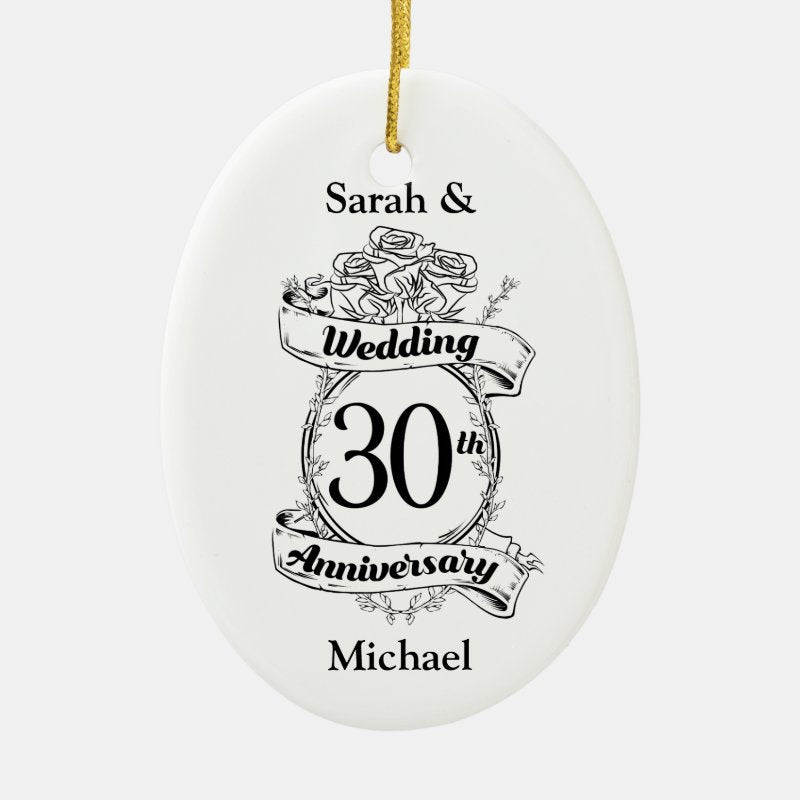 30Th Wedding Anniversary Flowers Rose Romantic Ceramic Ornament
