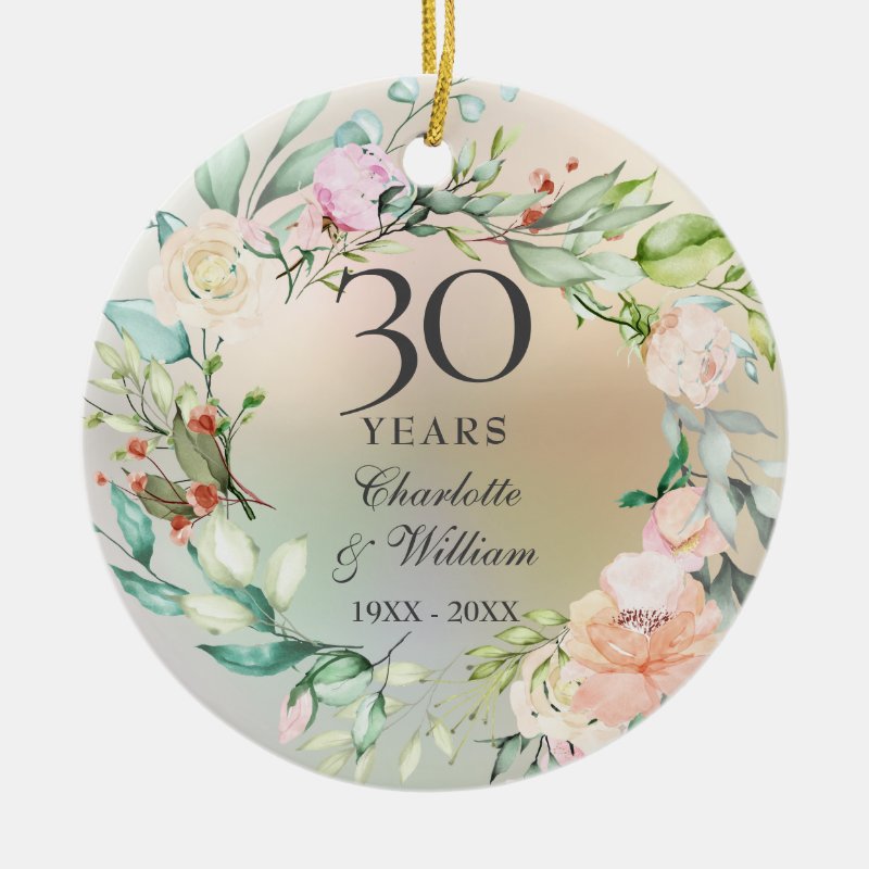 30Th Wedding Anniversary Roses Garland Pearl Ceramic Ornament