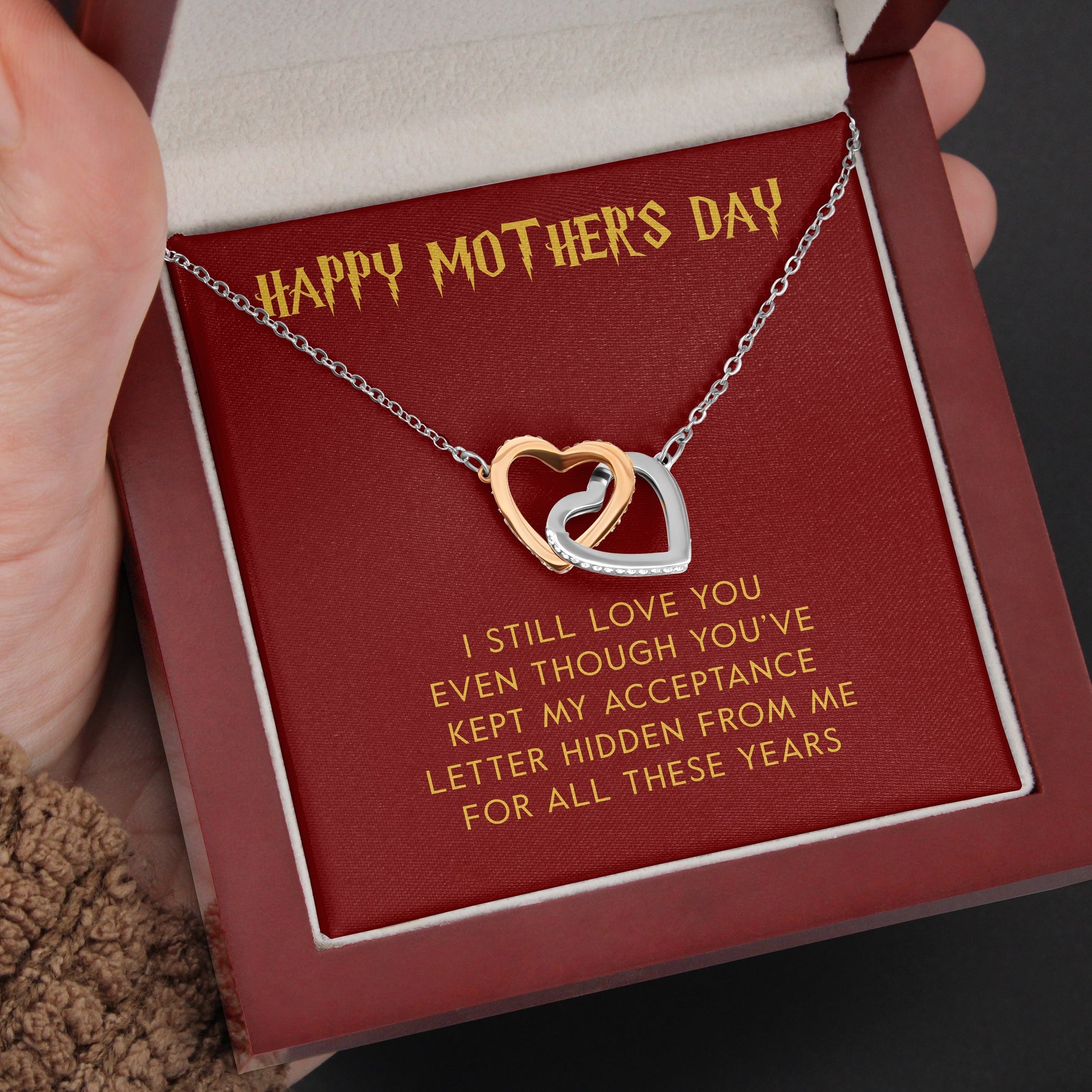 Happy Mother's Day "Acceptance Letter" Interlocking Hearts Necklace