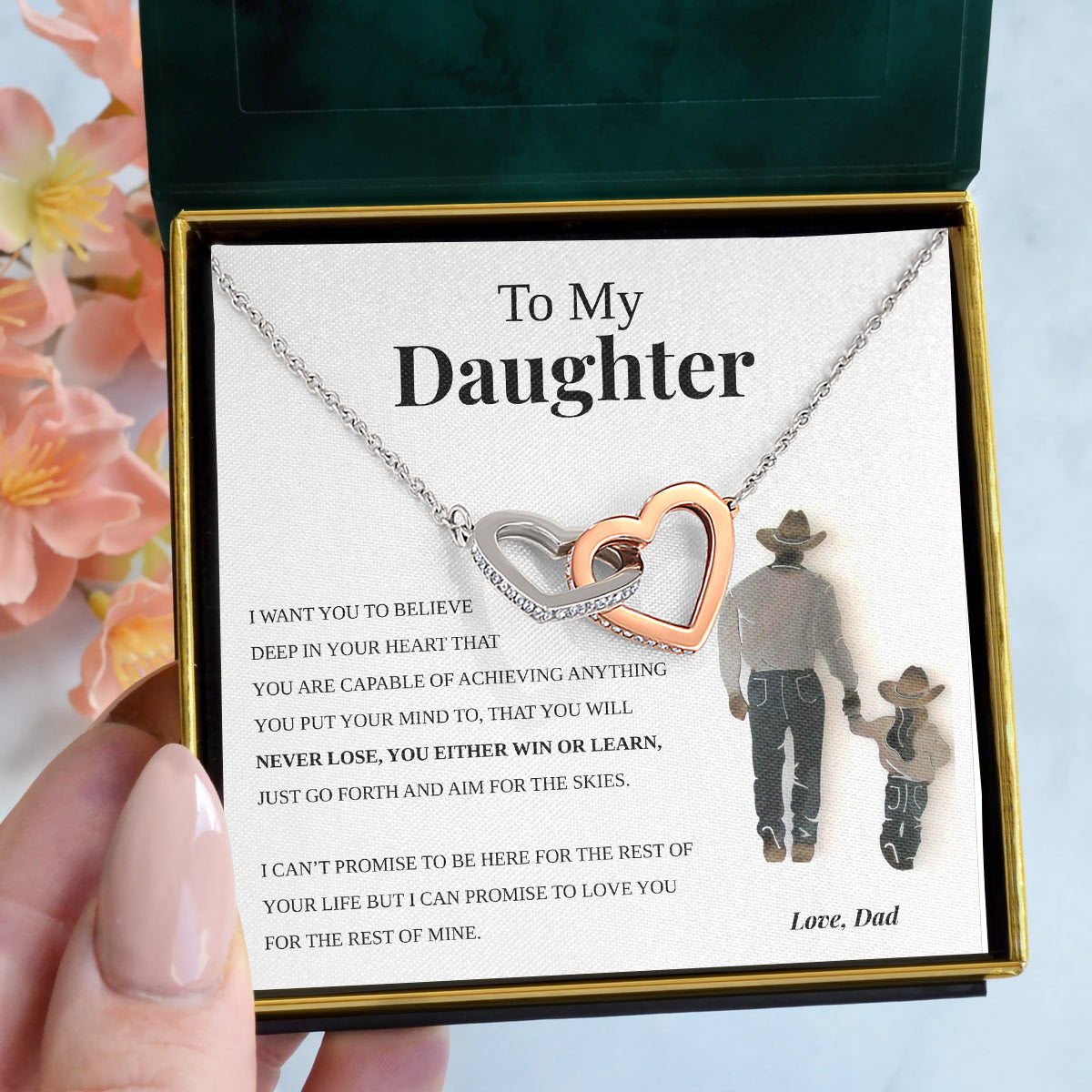 Interlocking Hearts Necklace- To My Daughter Everlasting Bond Cowgirl In Your Heart Together Forever Gift For Birthday, Christmas