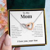 Pamaheart- Interlocking Hearts Necklace- To My Mom "Your Stubborn Child" "My Loving Mother" "The Gift of You" Gift For Christmas, Mother's Day