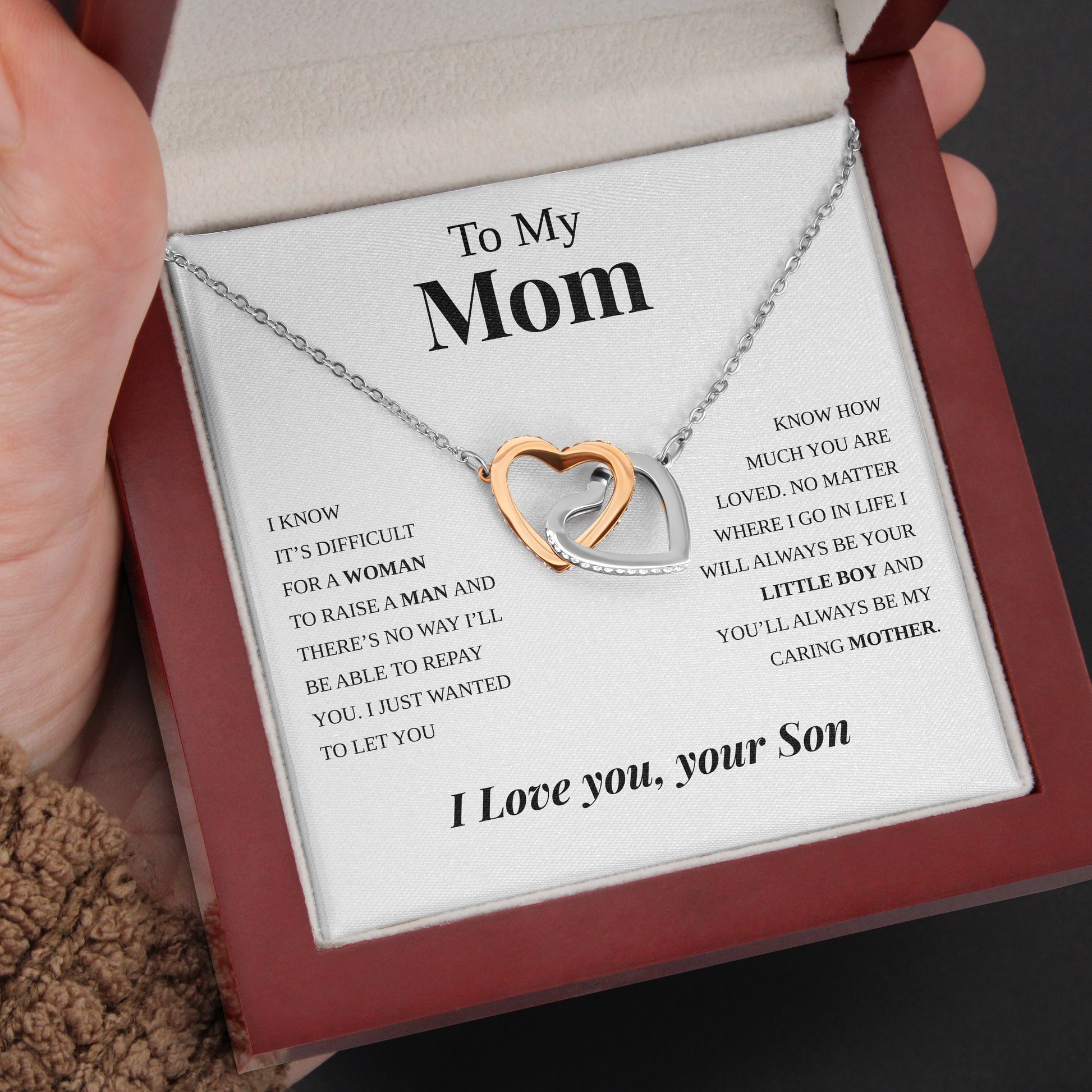 Interlocking Hearts Necklace- To My Mom Your Stubborn Child My Loving Mother The Gift of You Gift For Christmas, Mother's Day