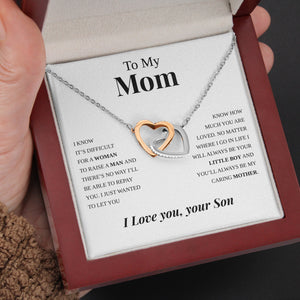 Pamaheart- Interlocking Hearts Necklace- To My Mom "Your Stubborn Child" "My Loving Mother" "The Gift of You" Gift For Christmas, Mother's Day