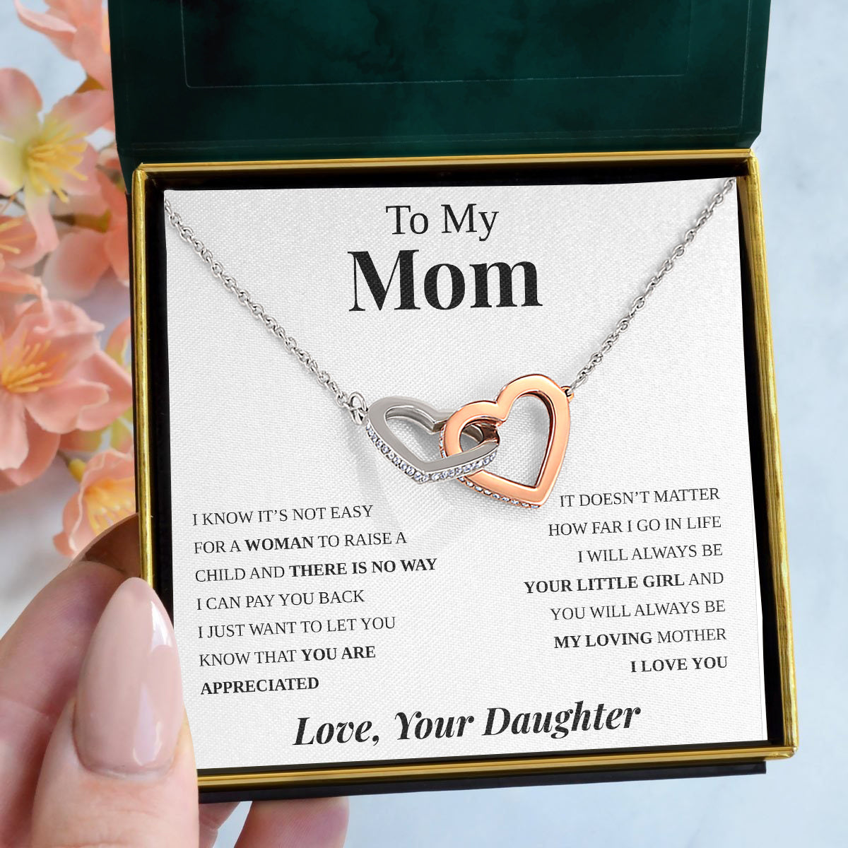 Interlocking Hearts Necklace- To My Mom Your Stubborn Child My Loving Mother The Gift of You Gift For Christmas, Mother's Day
