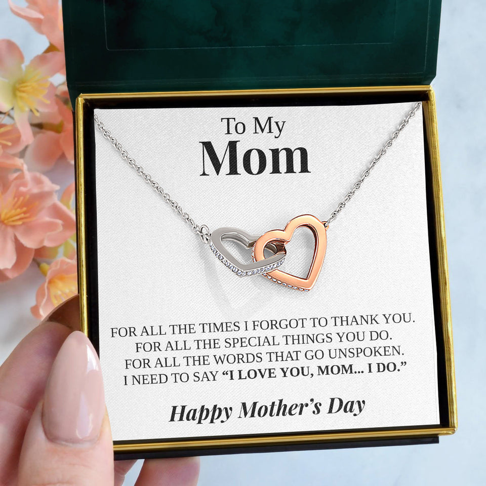 Pamaheart- Interlocking Hearts Necklace- To My Mom "Your Stubborn Child" "My Loving Mother" "The Gift of You" Gift For Christmas, Mother's Day