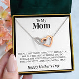 Pamaheart- Interlocking Hearts Necklace- To My Mom "Your Stubborn Child" "My Loving Mother" "The Gift of You" Gift For Christmas, Mother's Day