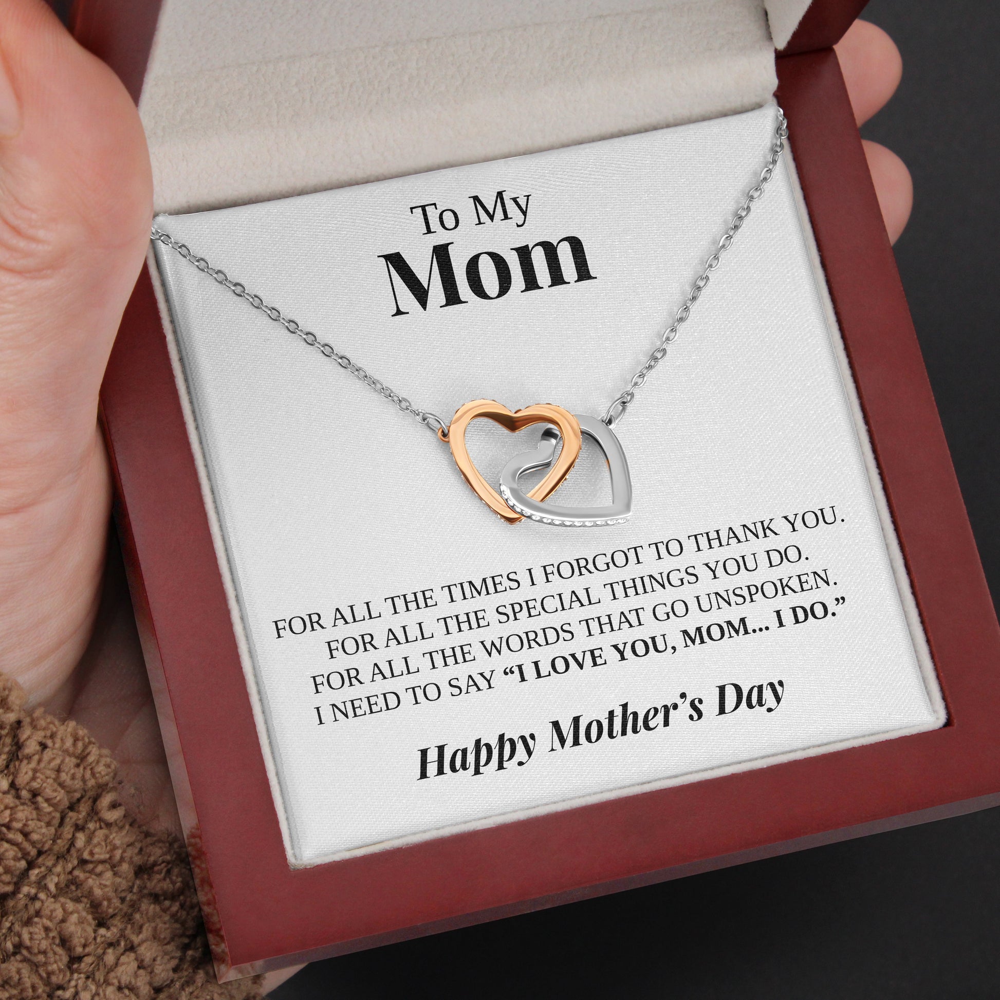 Interlocking Hearts Necklace- To My Mom Your Stubborn Child My Loving Mother The Gift of You Gift For Christmas, Mother's Day