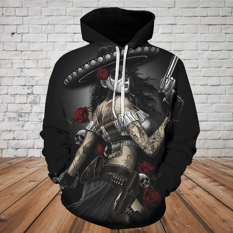 Unisex Hoodie All Over Printed Skull Gifts Rose Skull All Over Printed US Unisex Size Hoodie
