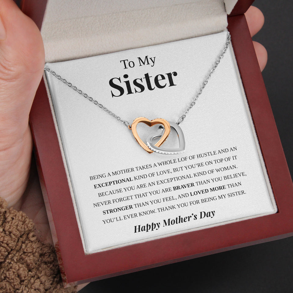 To My Sister "An Exceptional Woman" Interlocking Hearts Necklace