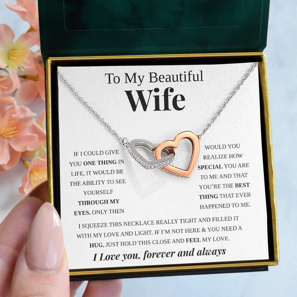 To My Beautiful Wife "Through My Eyes" Interlocking Hearts Necklace