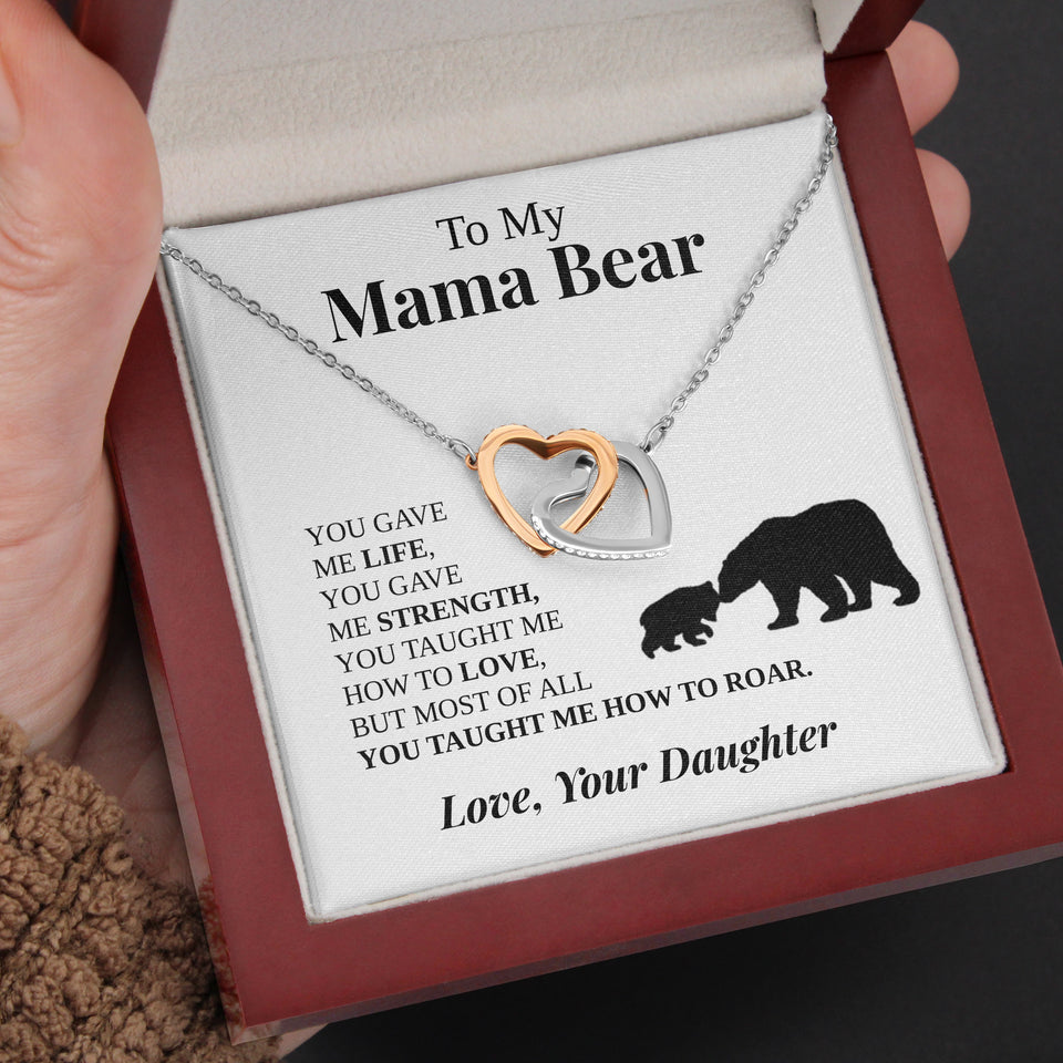 To My Mama Bear "Mama Bear" Interlocking Hearts Necklace