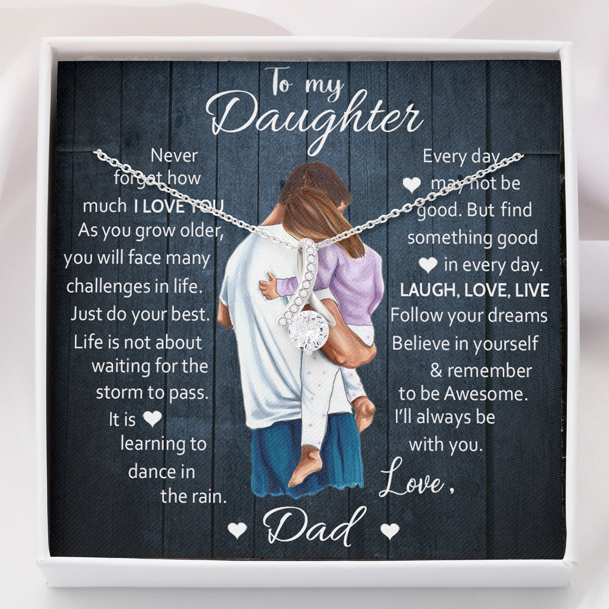 To My Daughter | Laugh Love Live | Gift for Daughter from Dad Alluring Beauty Necklace