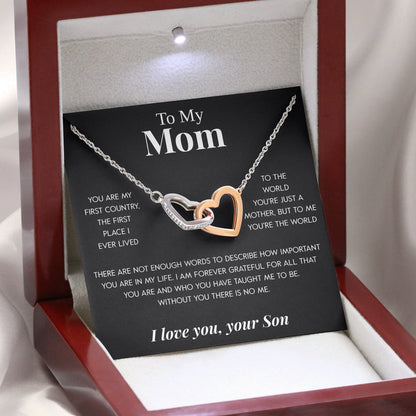 Interlocking Hearts Necklace- To My Mom Your Stubborn Child My Loving Mother The Gift of You Gift For Christmas, Mother's Day