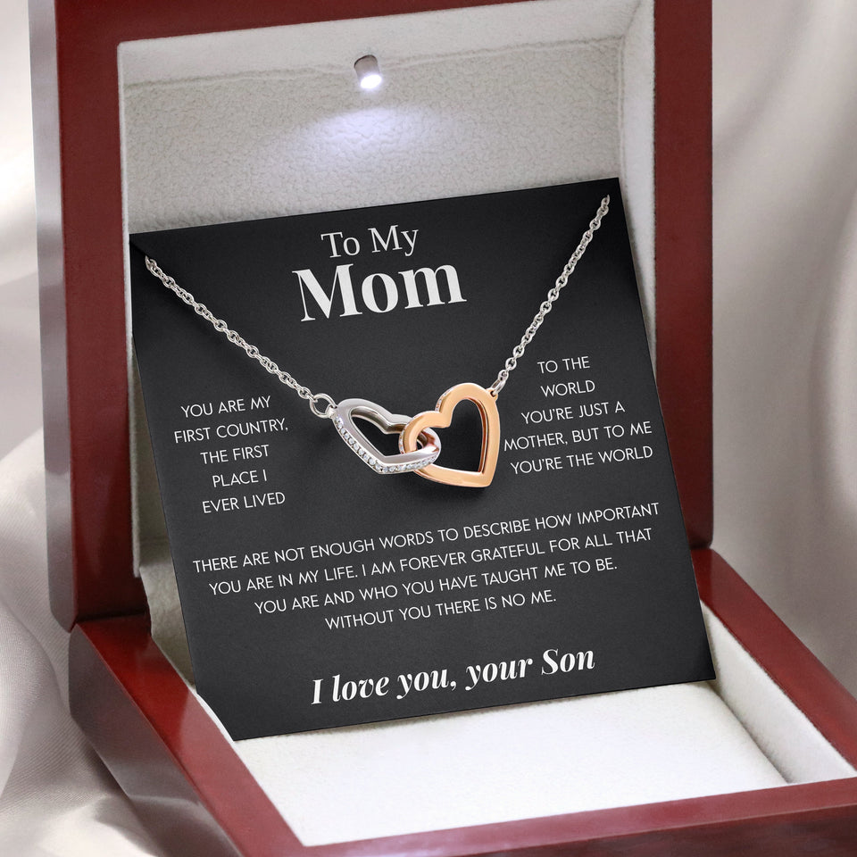 Pamaheart- Interlocking Hearts Necklace- To My Mom "Your Stubborn Child" "My Loving Mother" "The Gift of You" Gift For Christmas, Mother's Day