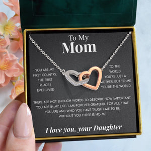 Pamaheart- Interlocking Hearts Necklace- To My Mom "Your Stubborn Child" "My Loving Mother" "The Gift of You" Gift For Christmas, Mother's Day