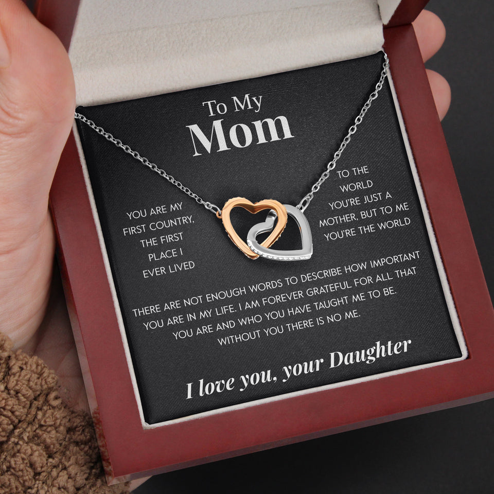 Pamaheart- Interlocking Hearts Necklace- To My Mom "Your Stubborn Child" "My Loving Mother" "The Gift of You" Gift For Christmas, Mother's Day