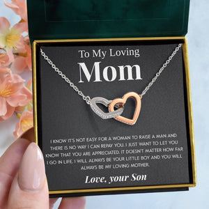 Interlocking Hearts Necklace- To My Loving Mom "I Believe in You" "The Best Thing" "My Loving Mother" Gift For